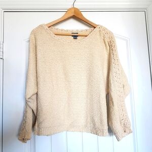 Neely Cream Boatneck Dolman Popcorn Sweater Stitch Sleeves Small
